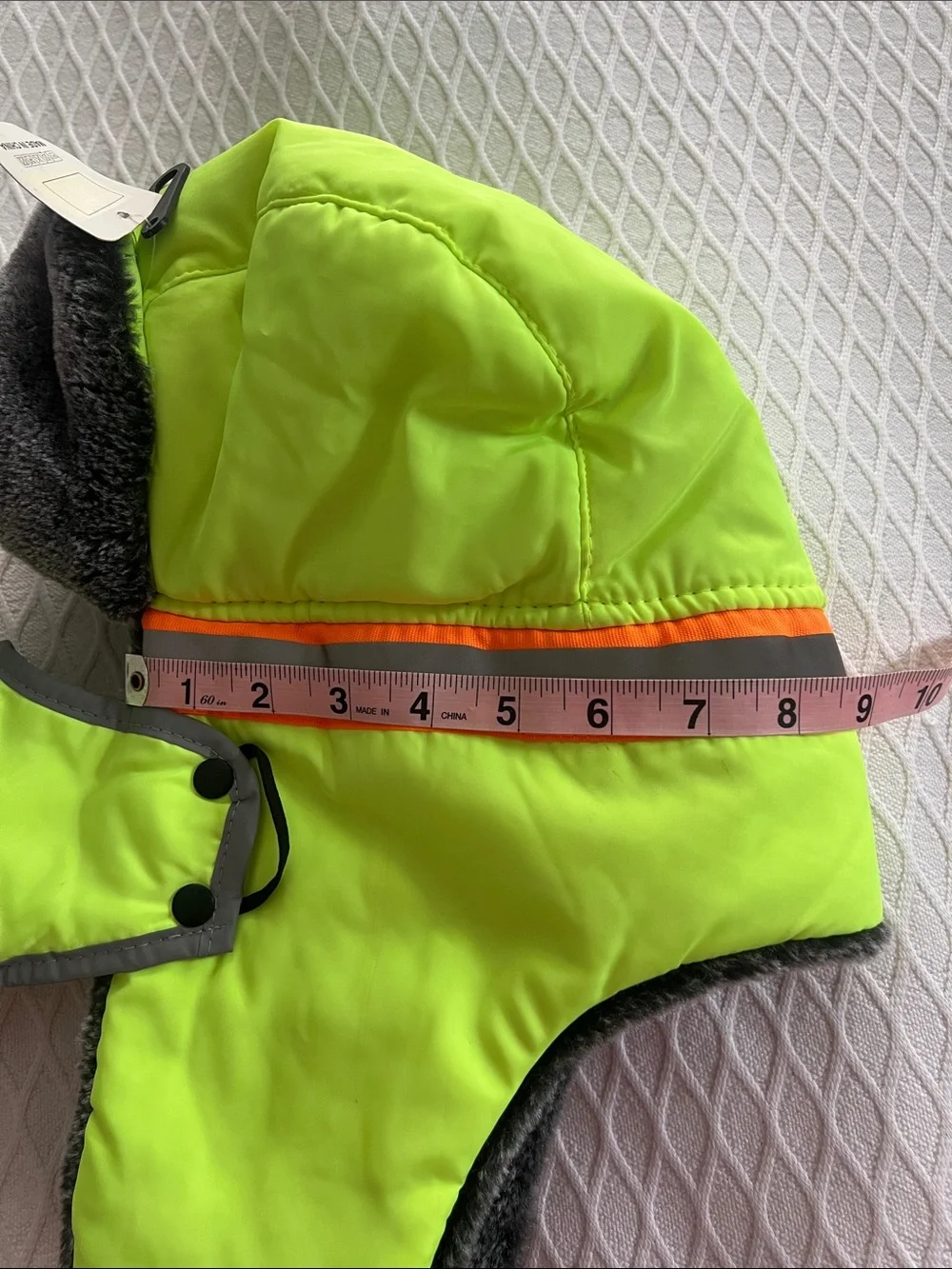 Style & Co. High-Visibility Trapper Hat in Neon Yellow with Orange & Gray Stripe